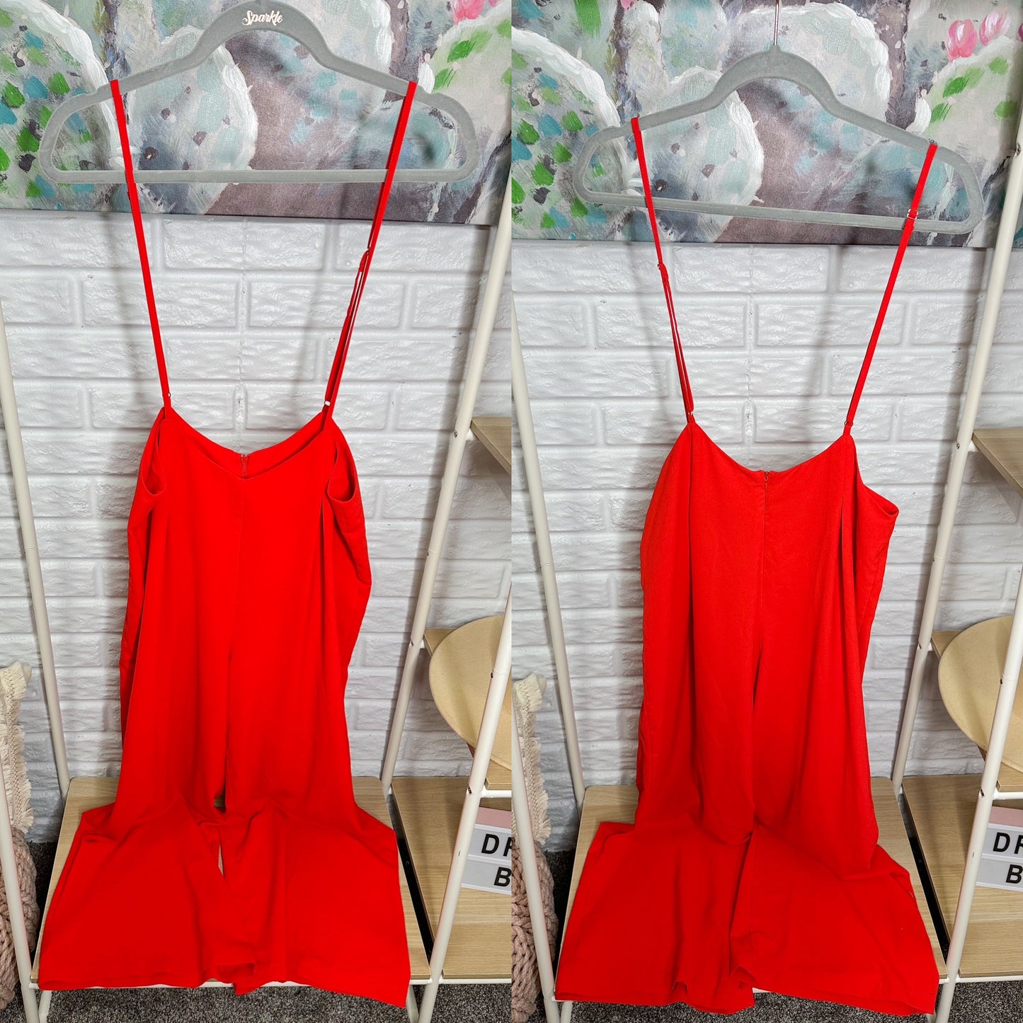 FSHAOES Red Suspender Overalls Size Large