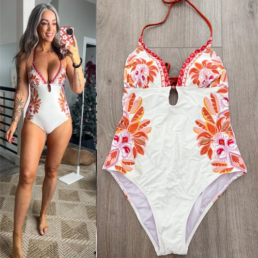 Cupshe New Ornate Floral V-Neck Keyhole One Piece Swimsuit (M)