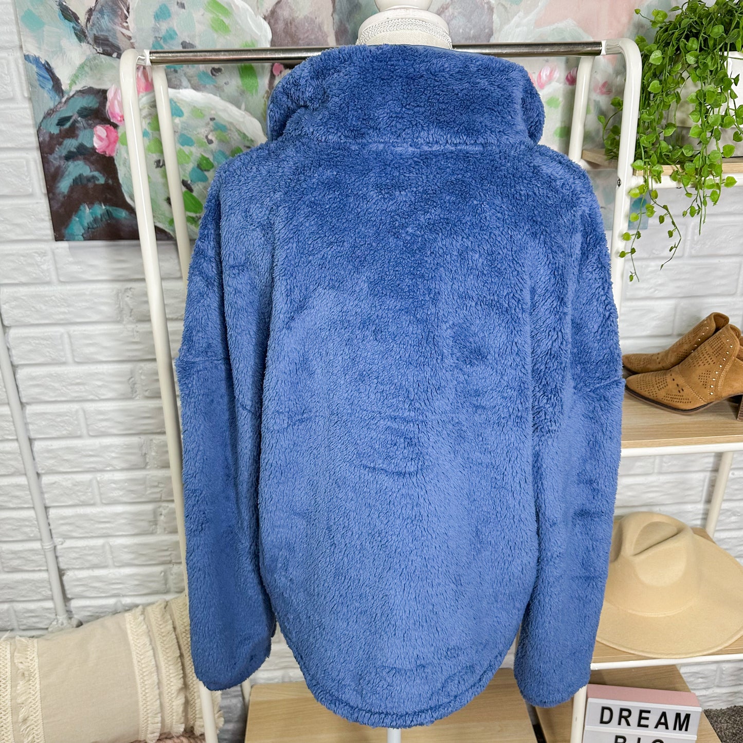 Anrabess New Blue Oversized Fuzzy Pullover Size Large