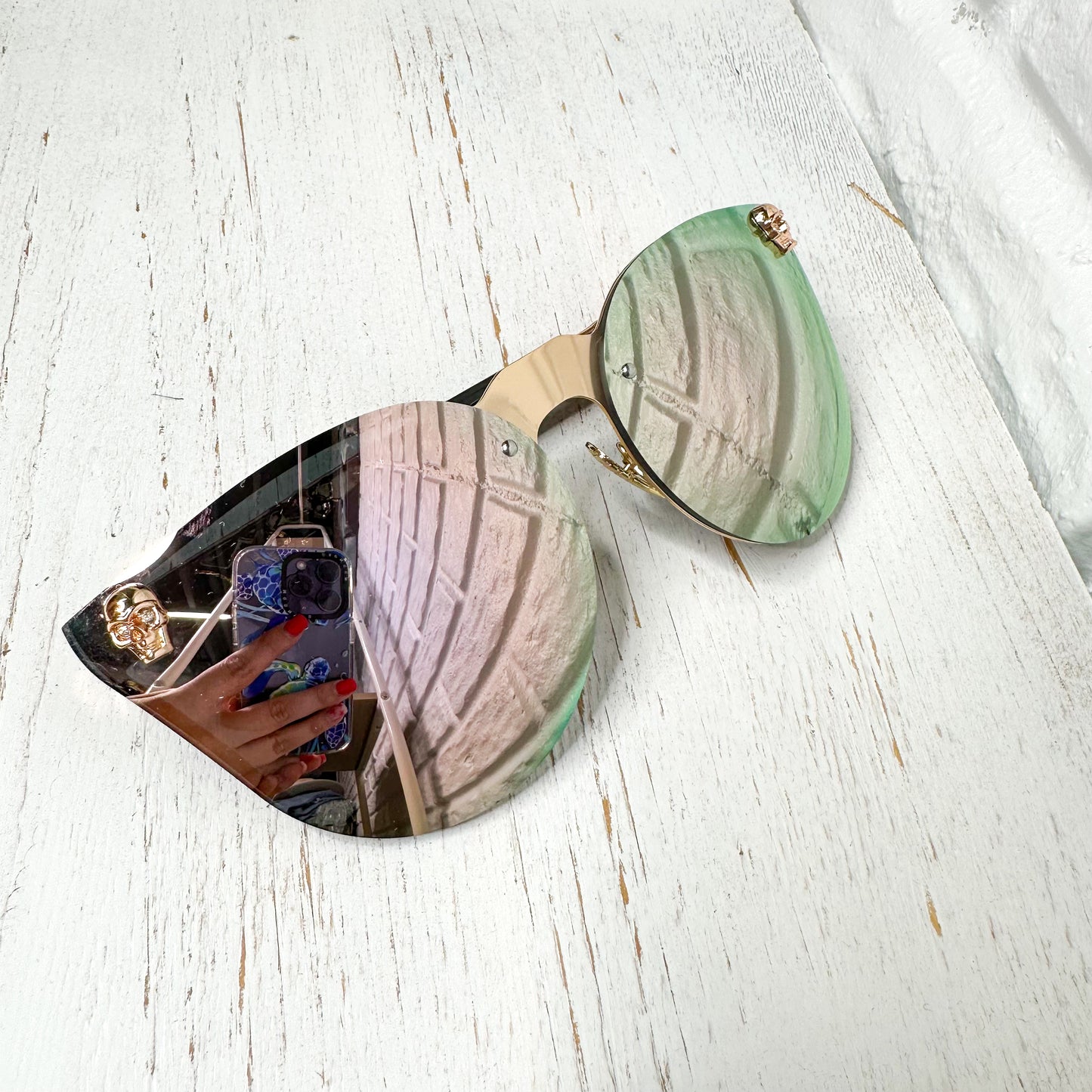 New Rose Gold Skull Mirror Sunglasses