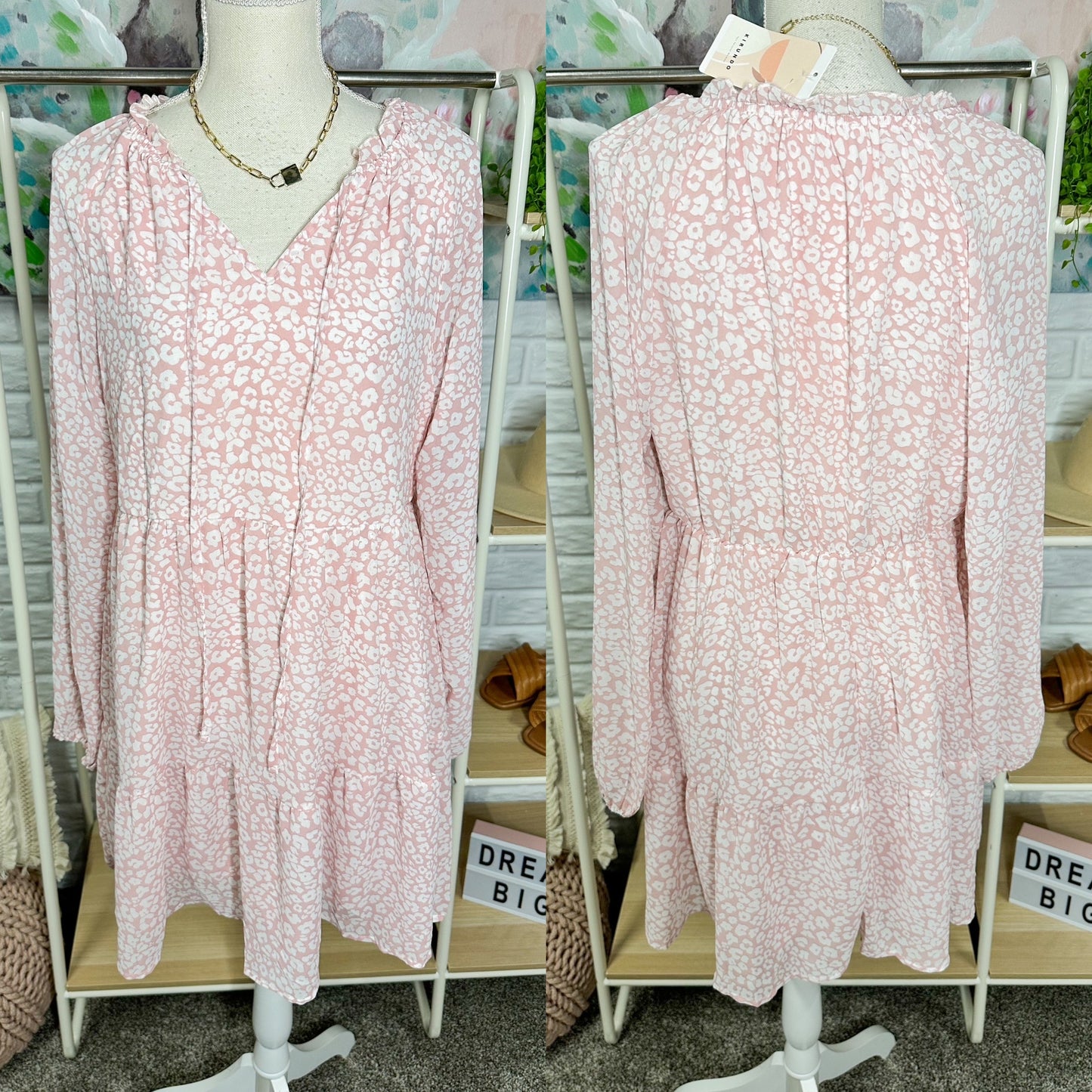 Kirundo New Pink Long Sleeve Floral Mini Dress Size Large