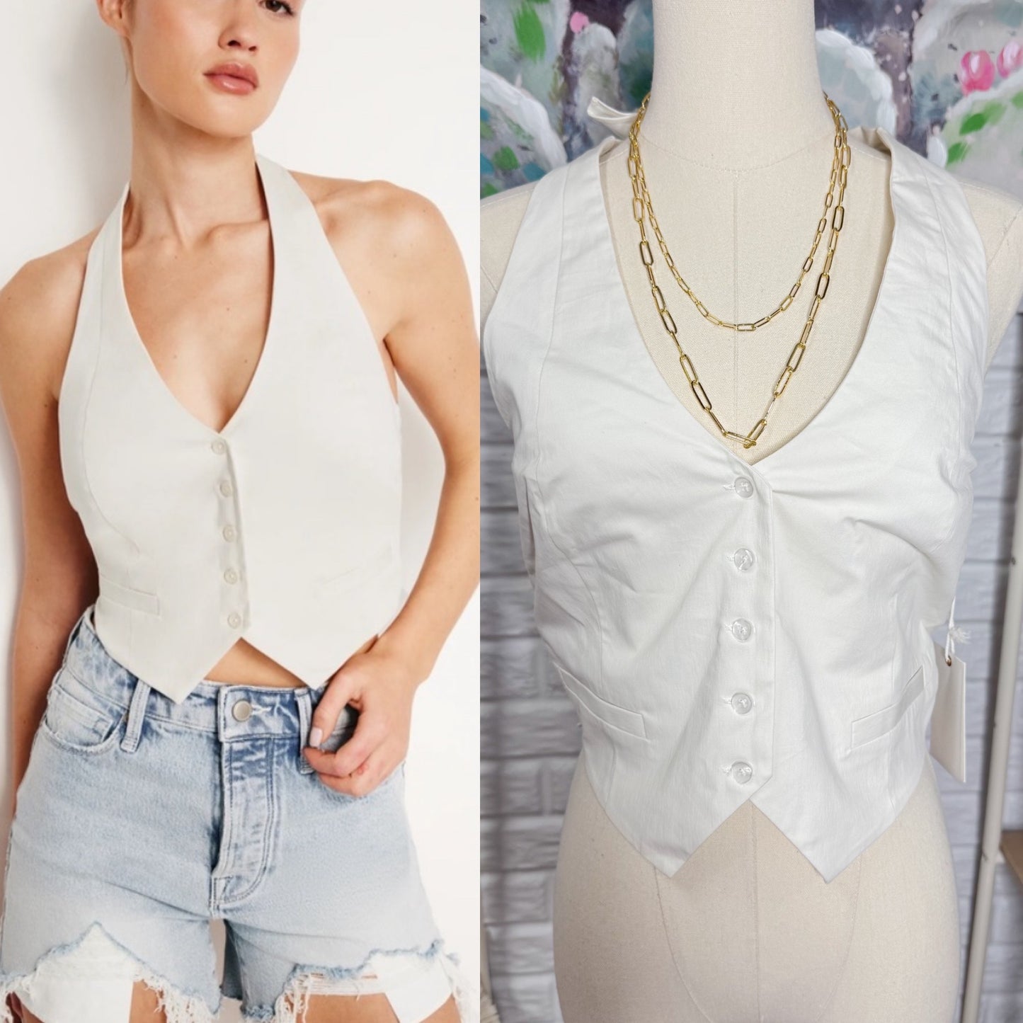 GOOD AMERICAN New POPLIN HALTER VEST White (small)