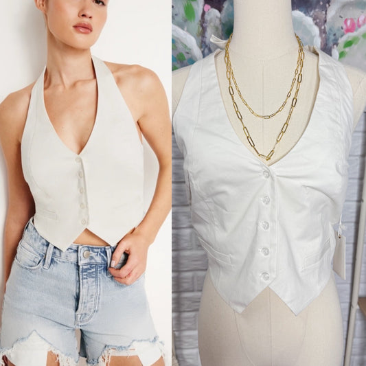 GOOD AMERICAN New POPLIN HALTER VEST White (small)