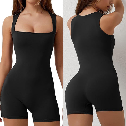 Qinsen New Black Square Neck Tummy Control Romper (6)