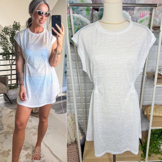 Maurice’s NEW White Round Neck Smocked Waist Cover-Up Dress (M)