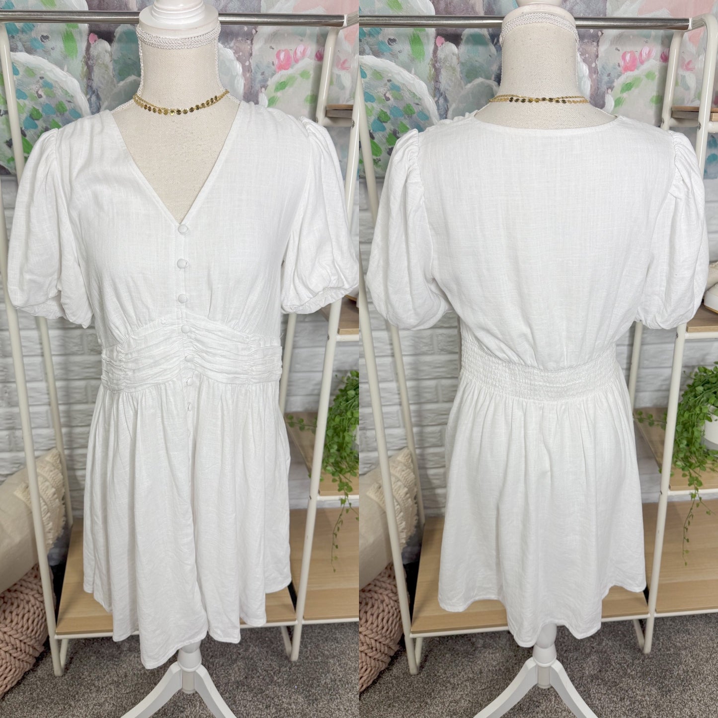 LOFT White Button V Neck Mini Dress (2)