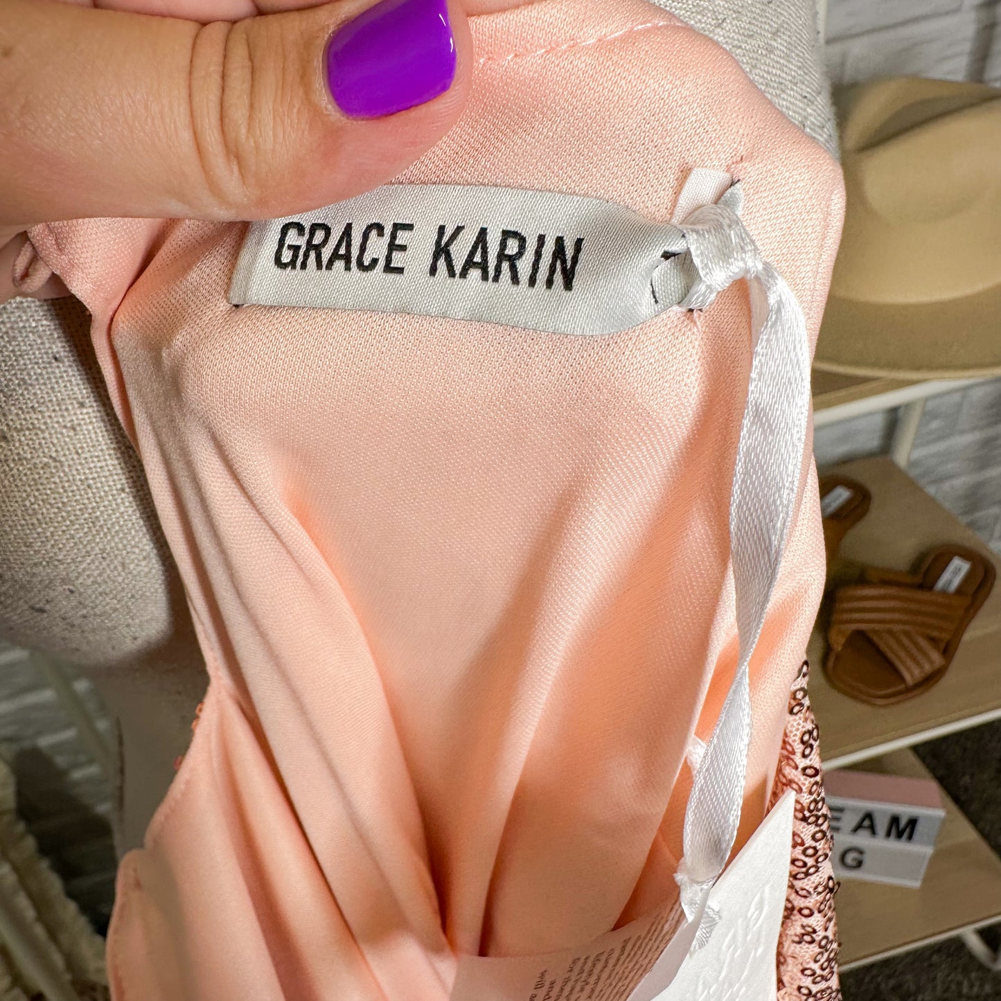 Grace Karin New Pink Sequins Peplum Blouse Size Medium