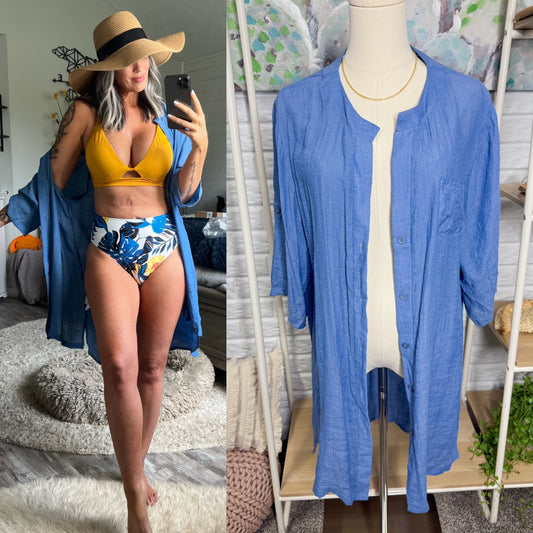 Aimage Blue Button Down Coverup (L)