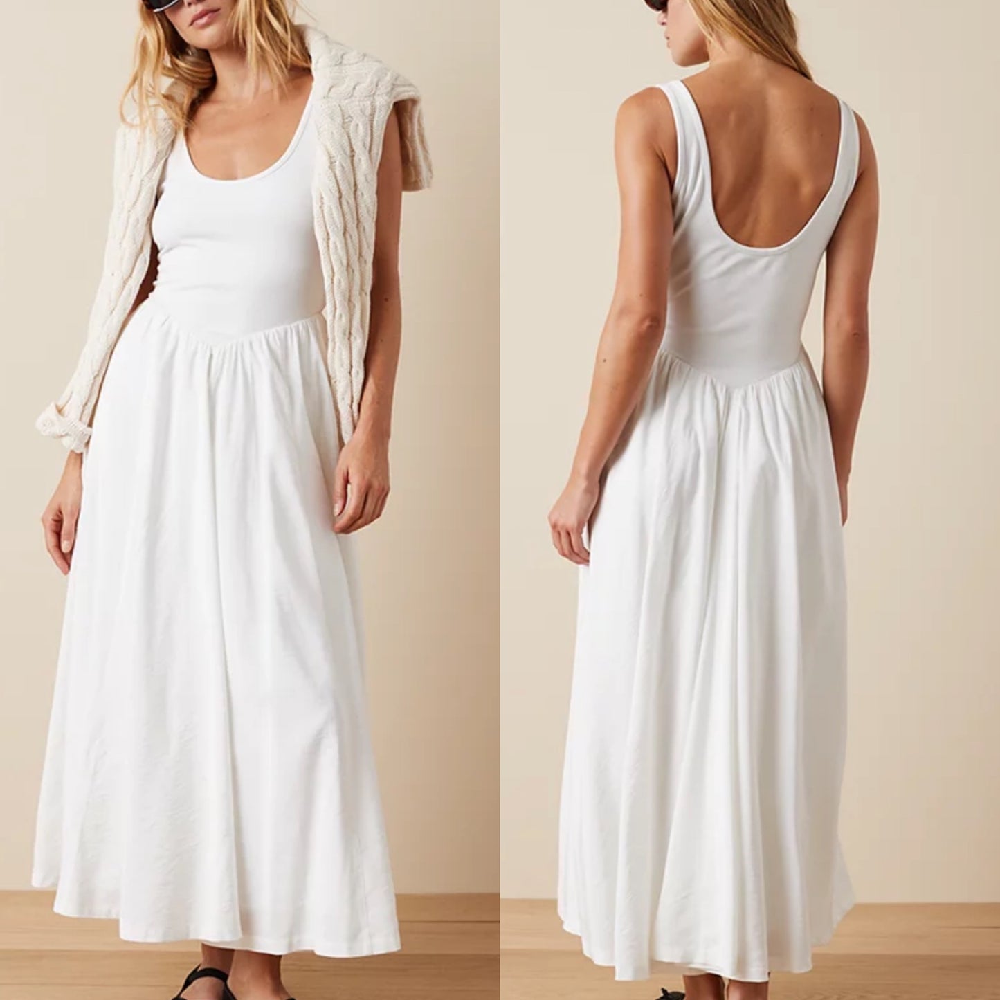 American Eagle New White Woven Knit Midi Dress (S)