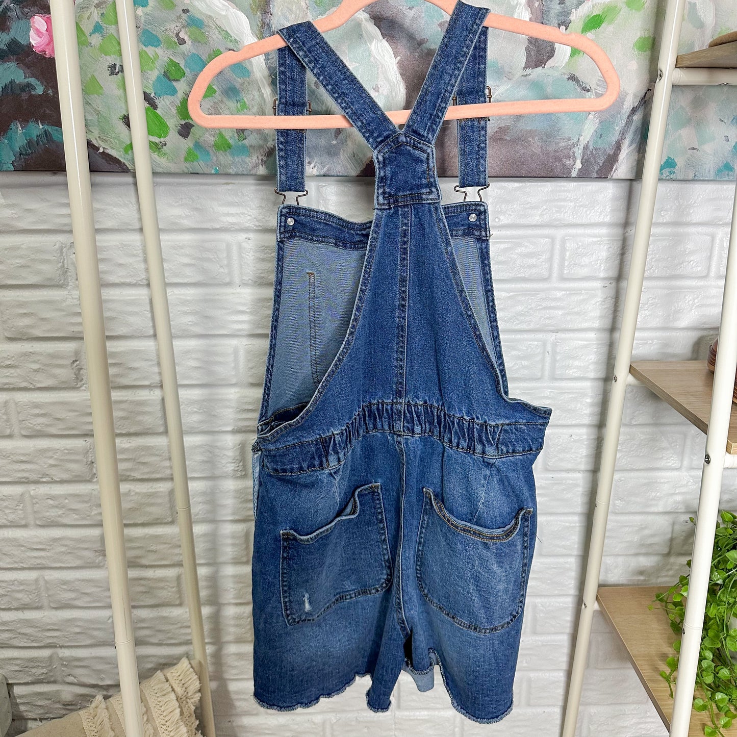 No Boundaries Denim Short Overalls (L)