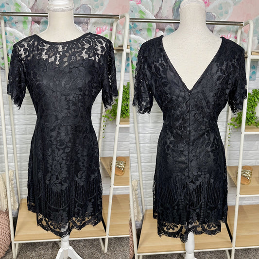 MSLG New Black Lace Short Sleeve Dress Size Medium