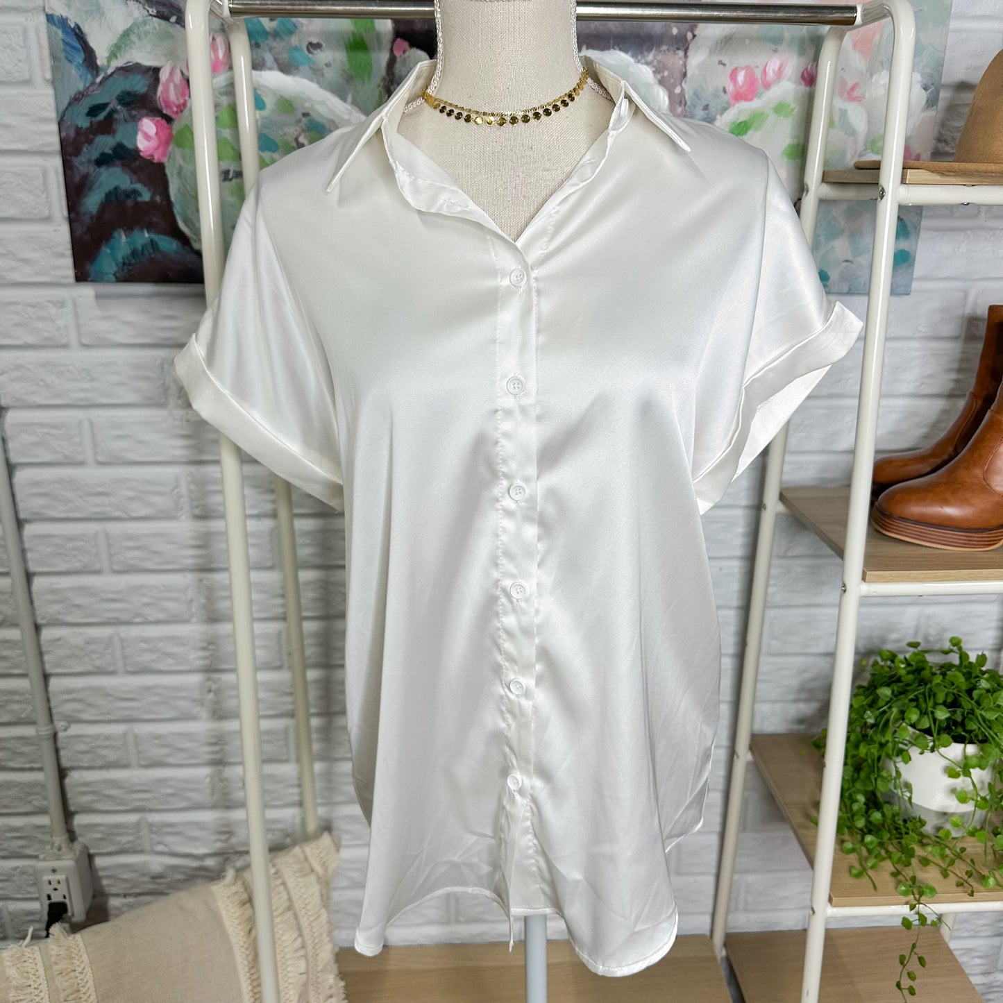 Hotouch New Satin Button Down Blouse (M)