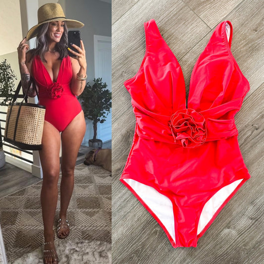 IDOPIP New Red Rose One Piece Swimsuit (M)