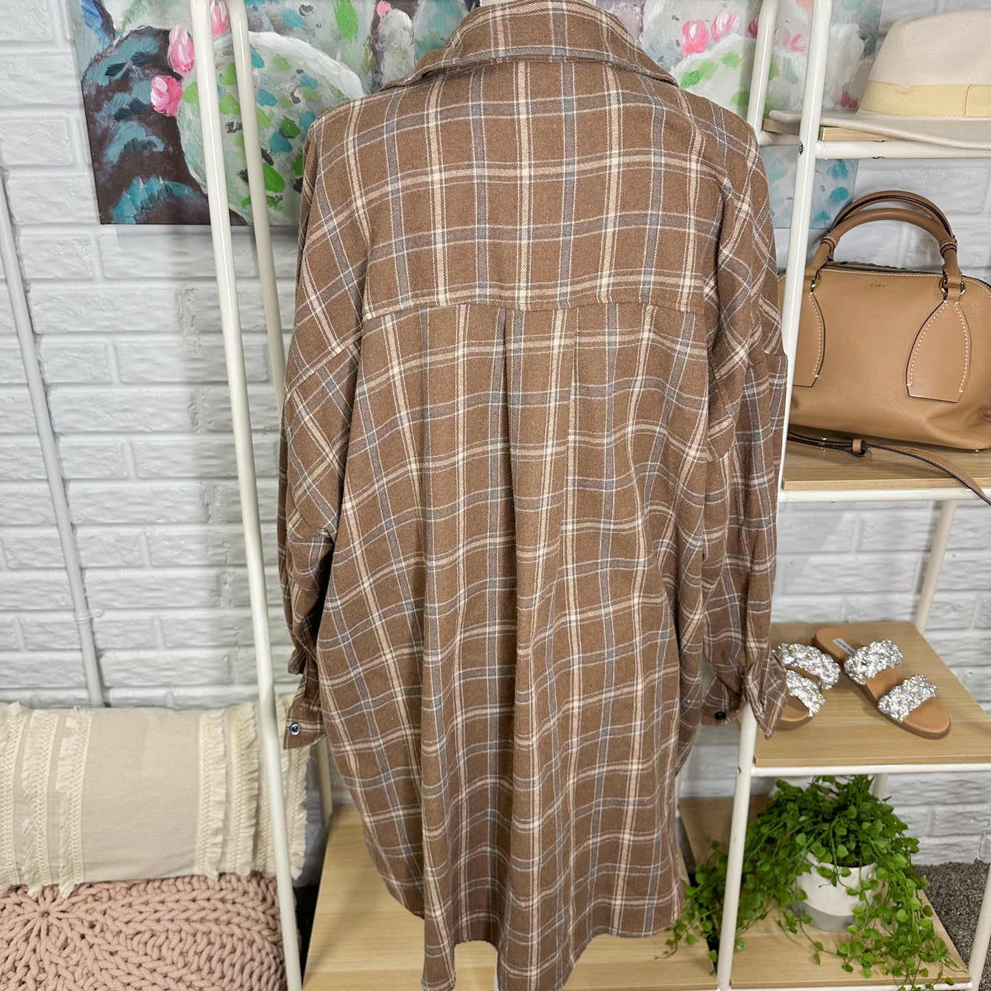 Blooming Jelly Brown Plaid Button Down Tunic Size Large
