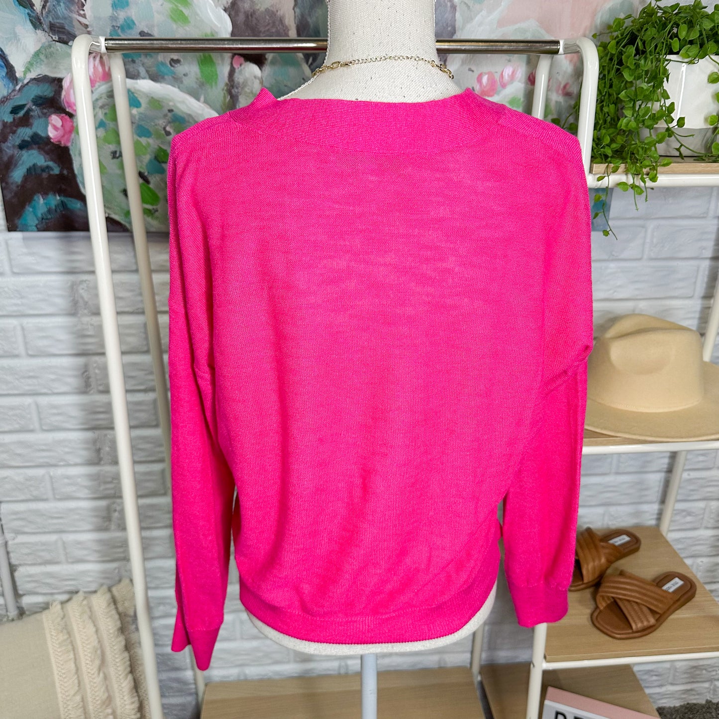 LOFT Pink Drop Shoulder V Neck Cardigan Size XS