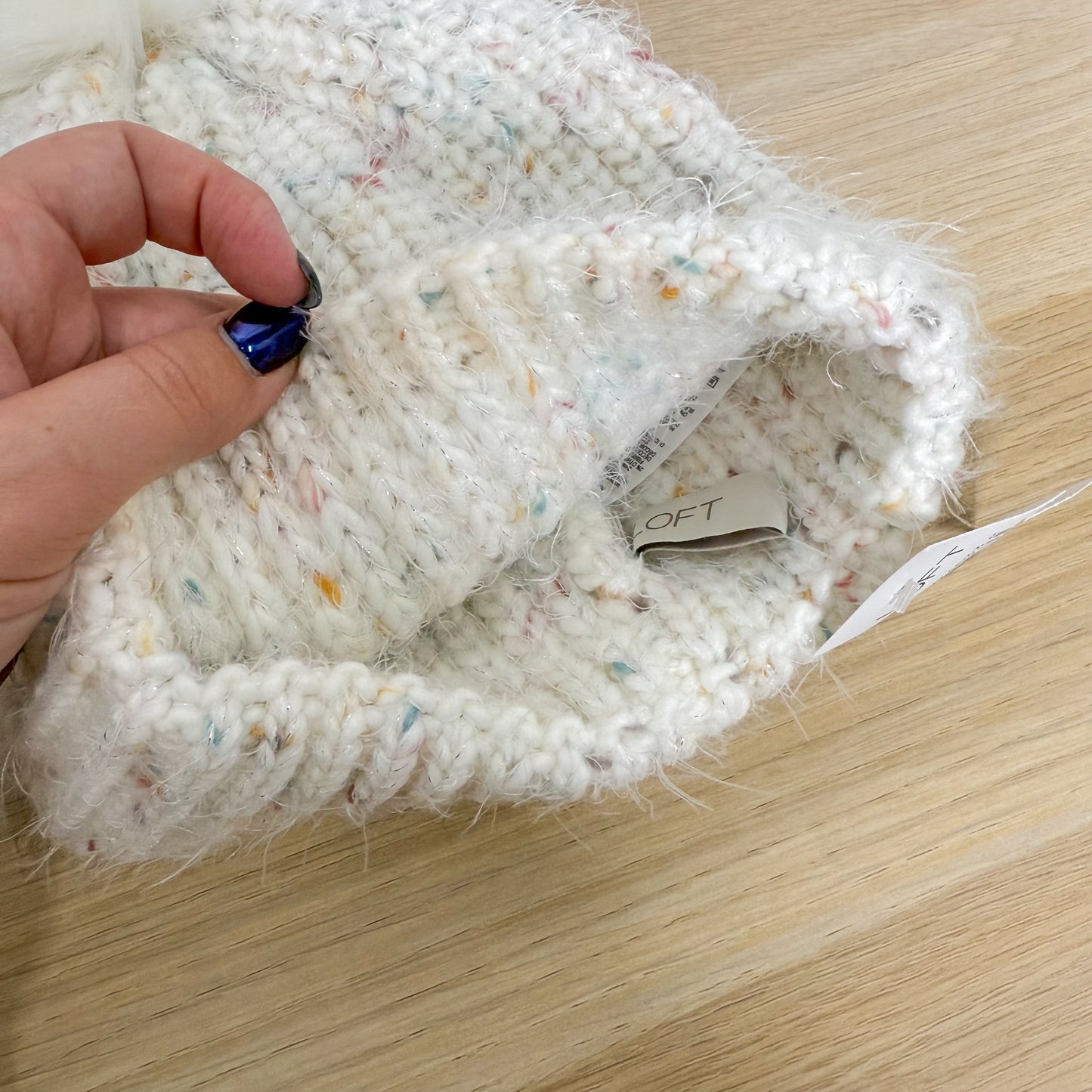 LOFT New White Marble Pom Beanie Hat