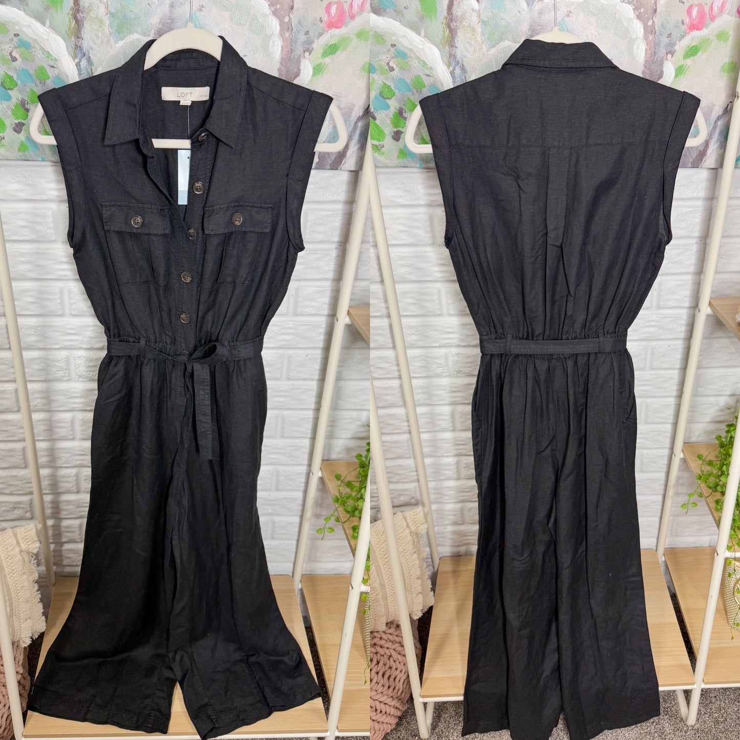 LOFT New Linen Black Button Wide Leg Jumpsuit (XSP)