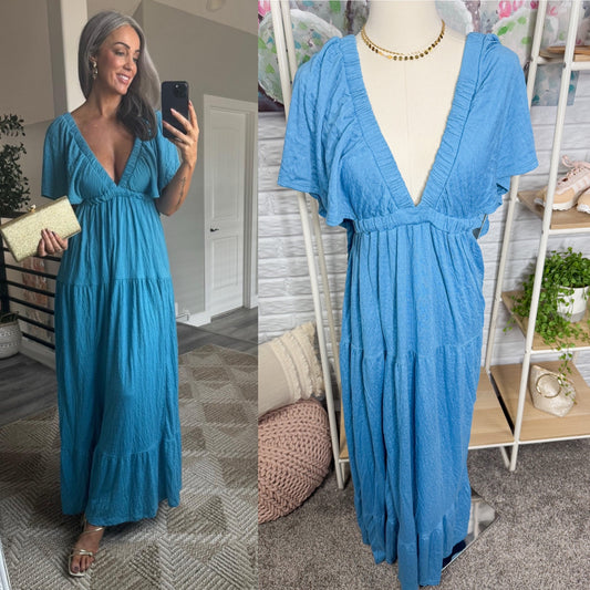 Free People New La La Maxi Dress in Blue Moon (M)