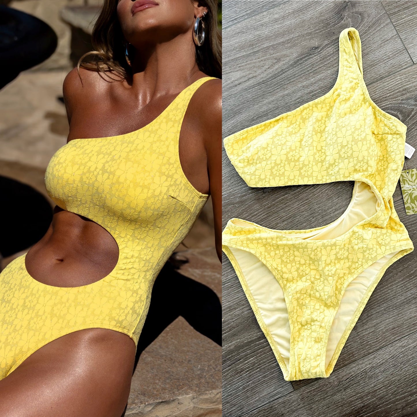 Cupshe x JoJo Sicily One-Shoulder Cutout Monokini Swimsuit (M)