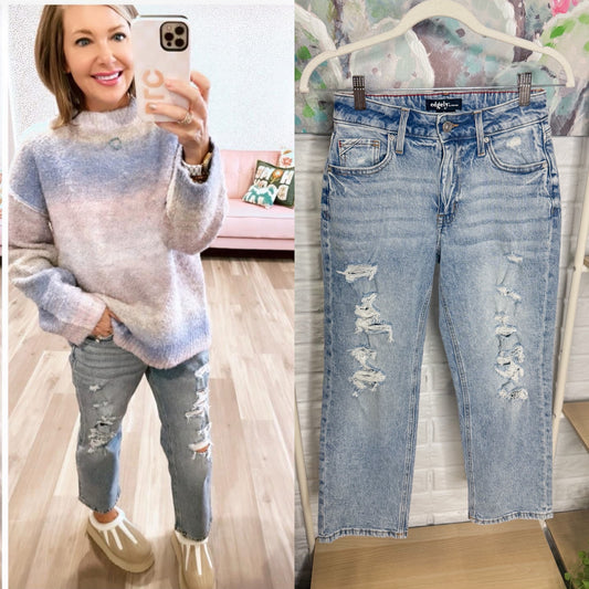 Maurice’s Edgely High Rise Ripped Relaxed Straight Ankle Jeans (0 short)