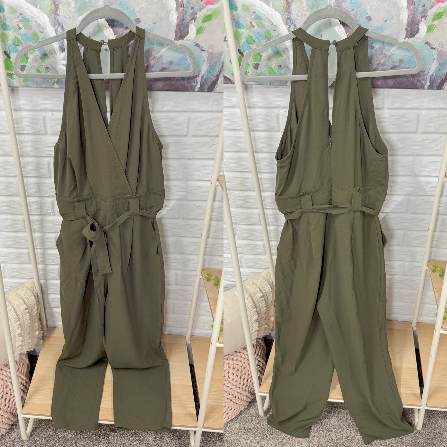 Green Sleeveless Wrap Jumpsuit (M)