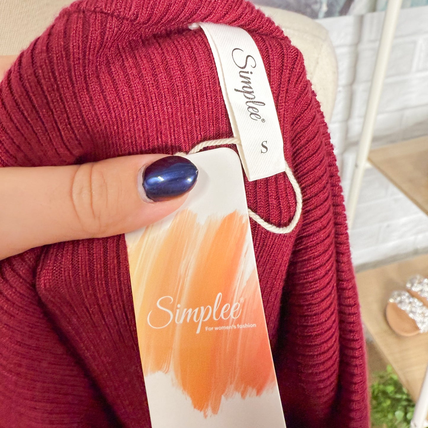 Simplee New Red Asymmetrical Shoulder Red Midi Dress (S)