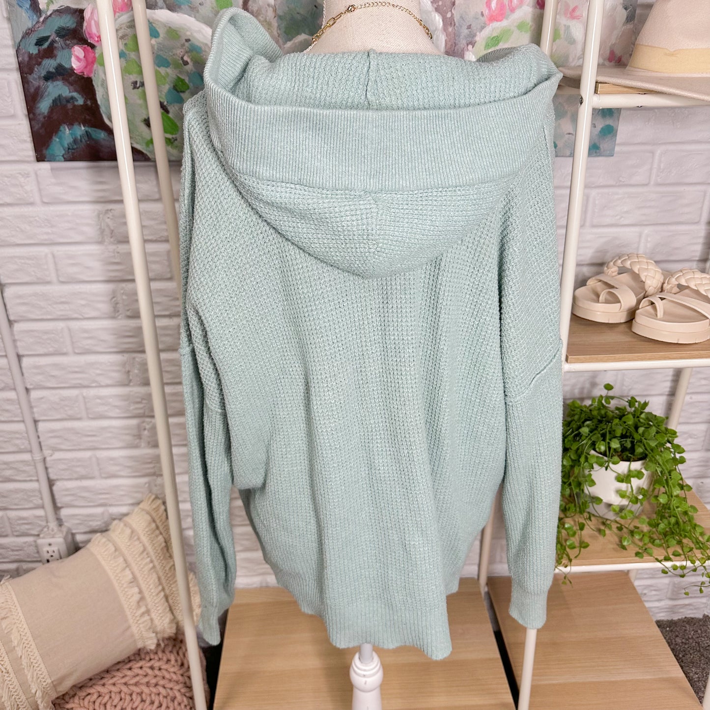 Aerie Oversized Blue Knit Hoodie Size Large