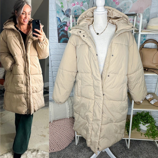 Amazon Essentials New Tan Long Puffer Coat Size Large