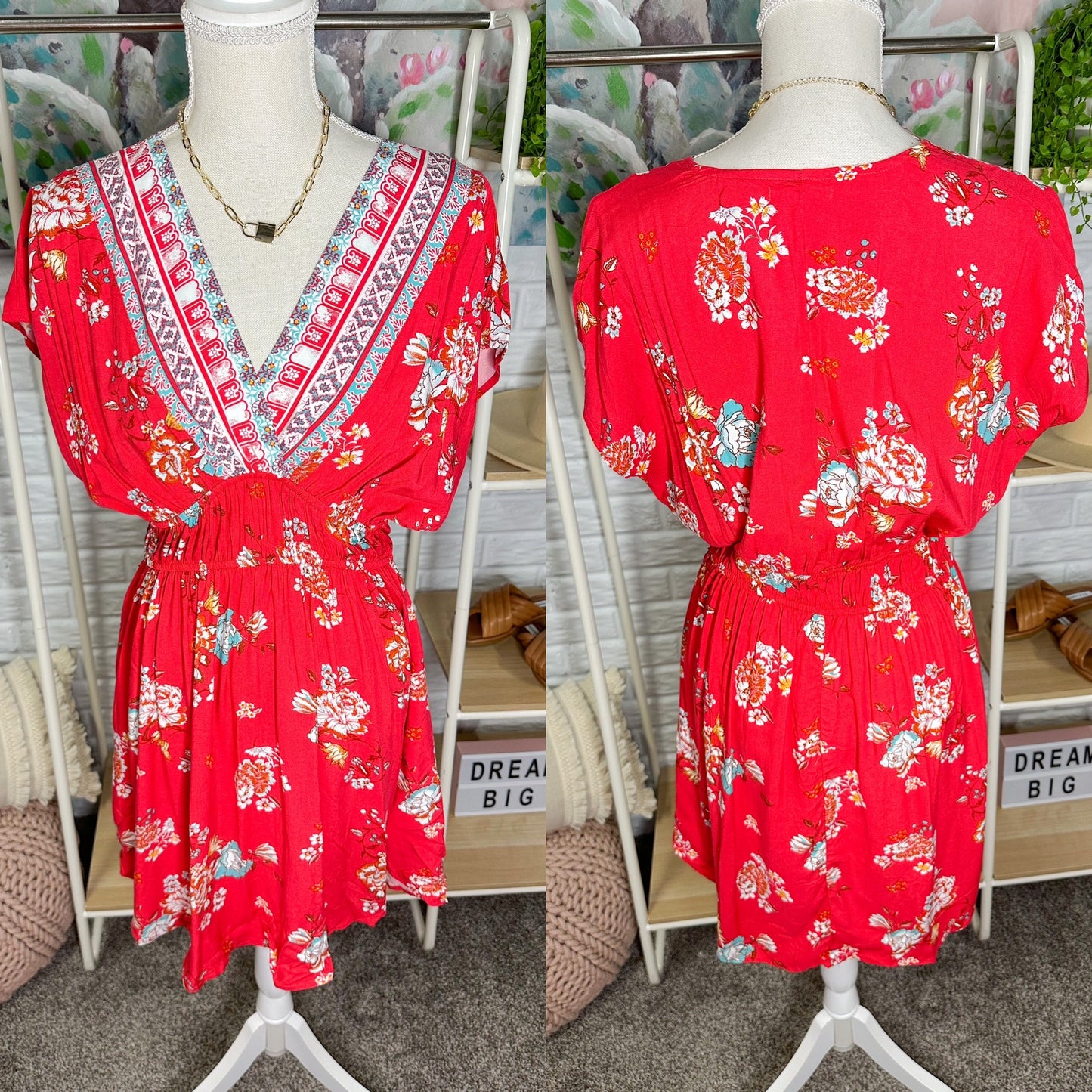 Maurice’s New Red Floral Smocked Skater Dress Size Small