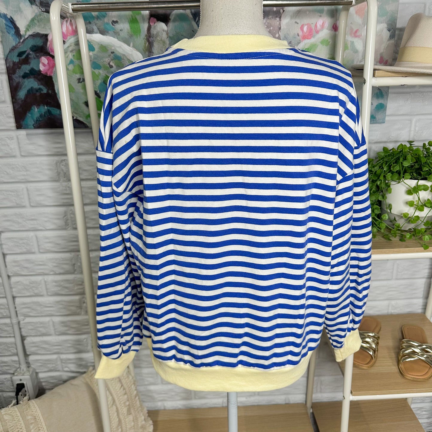 Labolliy Blue/White Striped Oversized Sweatshirt (S)