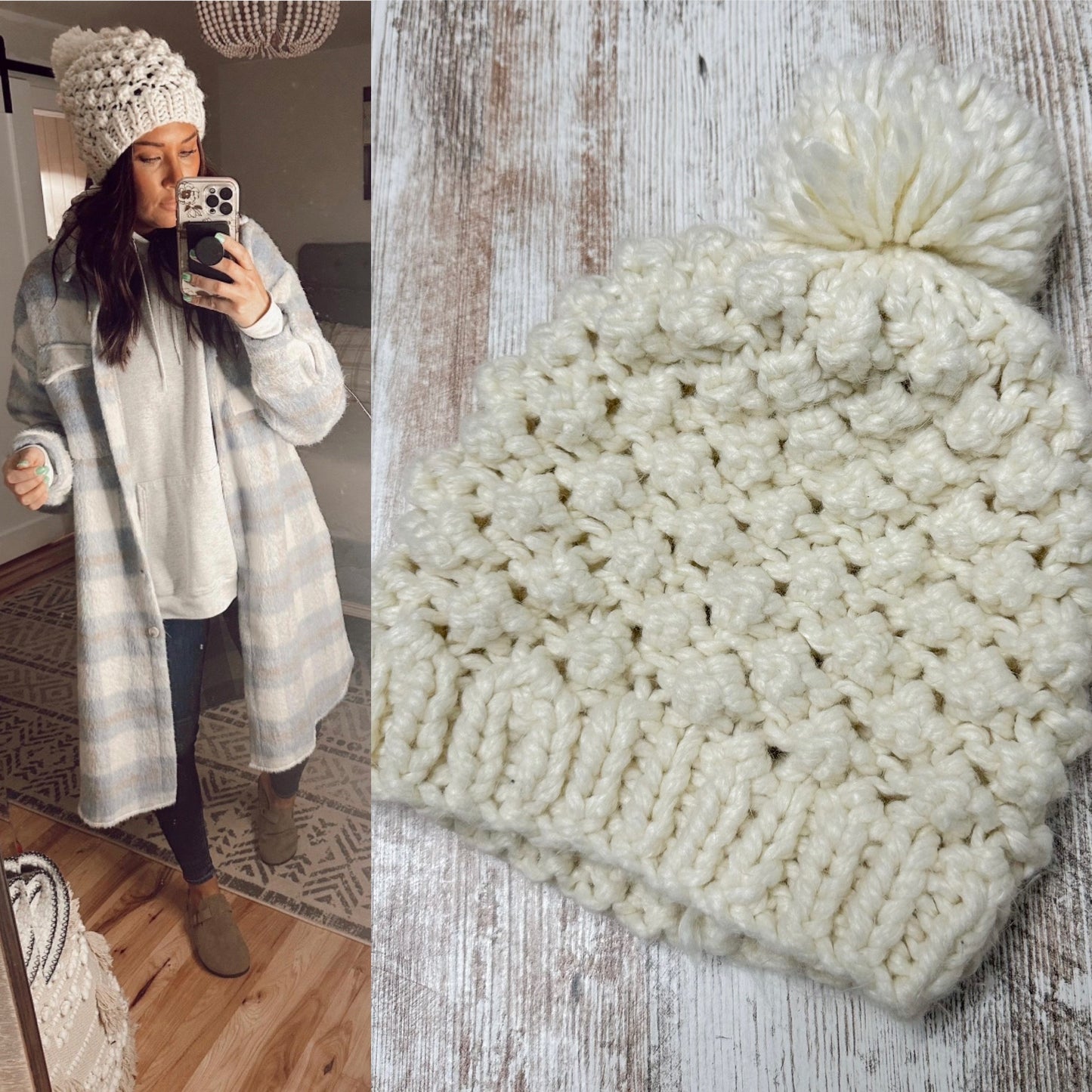 Cream Chunky Knit Beanie Hat