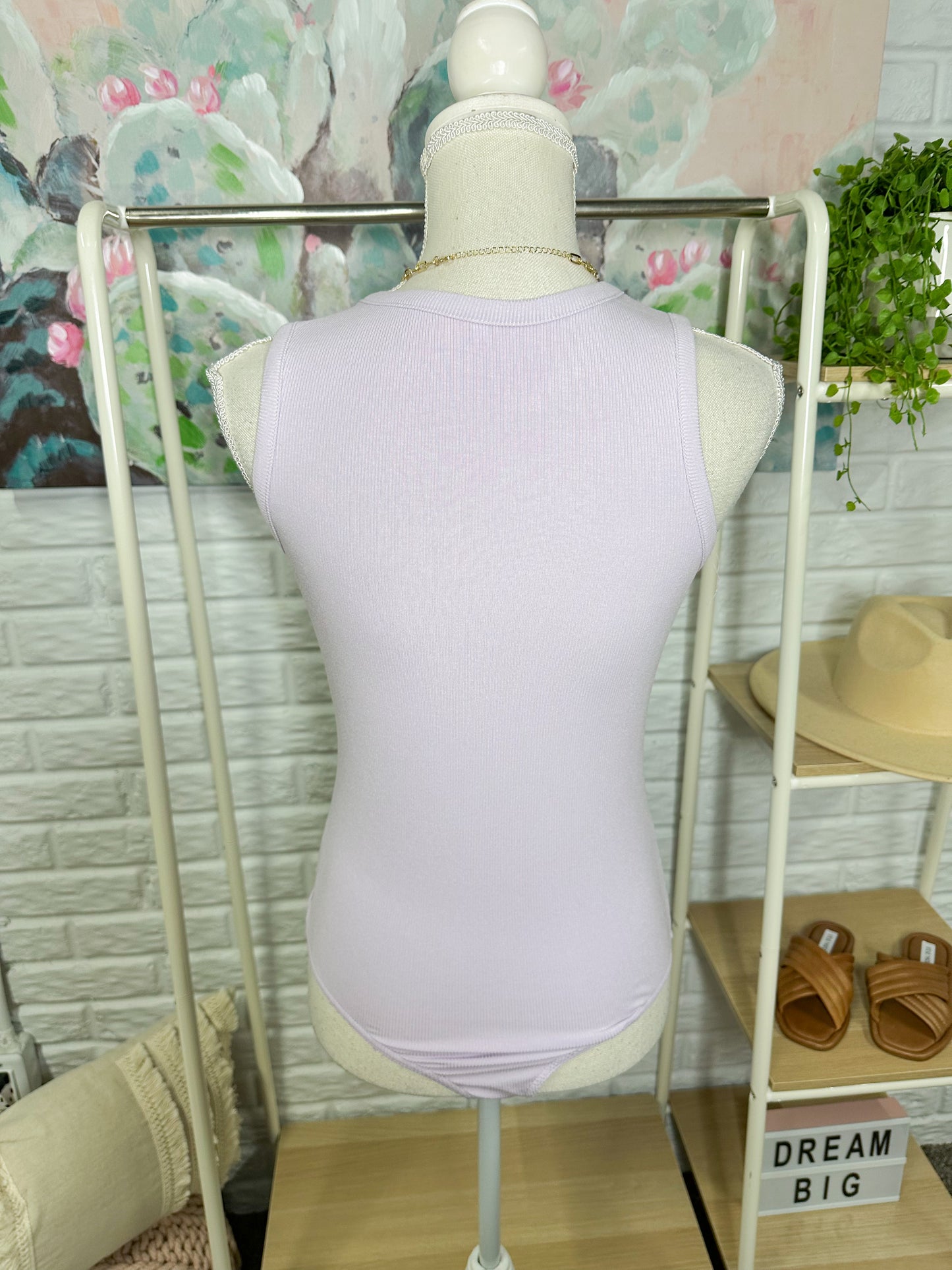 Lilac Purple Sleeveless Ribbed Bodysuit Size Medium