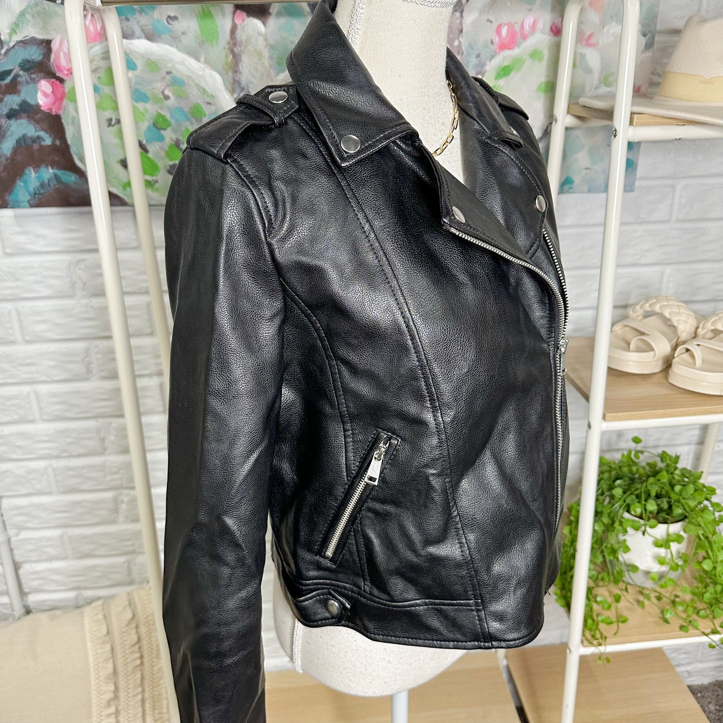 LOFT New Pebbled Faux Leather Moto Jacket Size Small