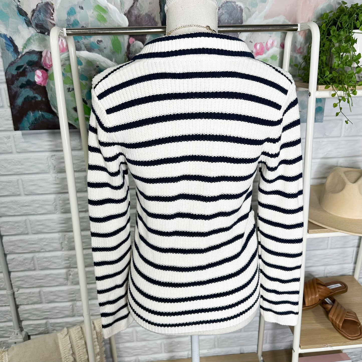 LOFT New Striped Ribbed Double Breasted Sweater Jacket Size Small