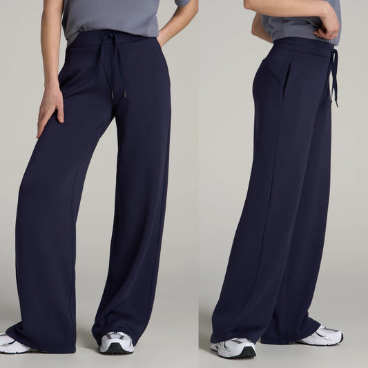 American Tall New PULL-ON TIE WAIST WIDE LEG PANTS FOR TALL WOMEN IN NAVY (Small XT)