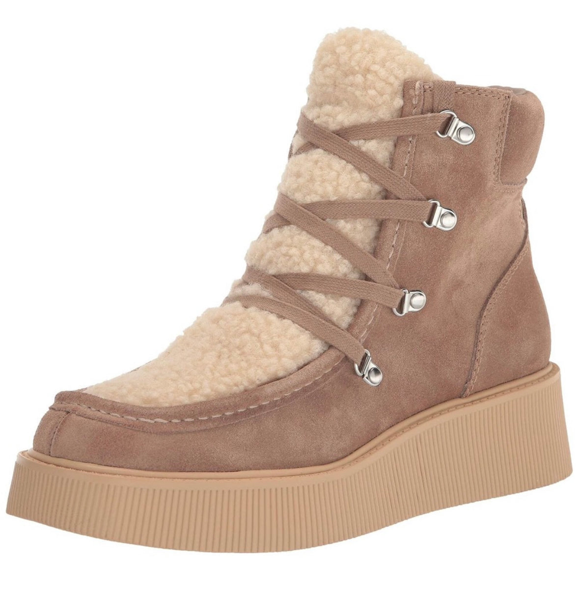 Dolce Vita Womens Jasmin Taupe Wedge Combat & Lace-up Boots (6.5)