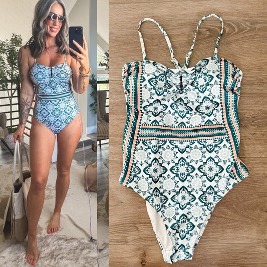 Cupshe Teal Square Neck U-Wire Cheeky One-Piece (M)