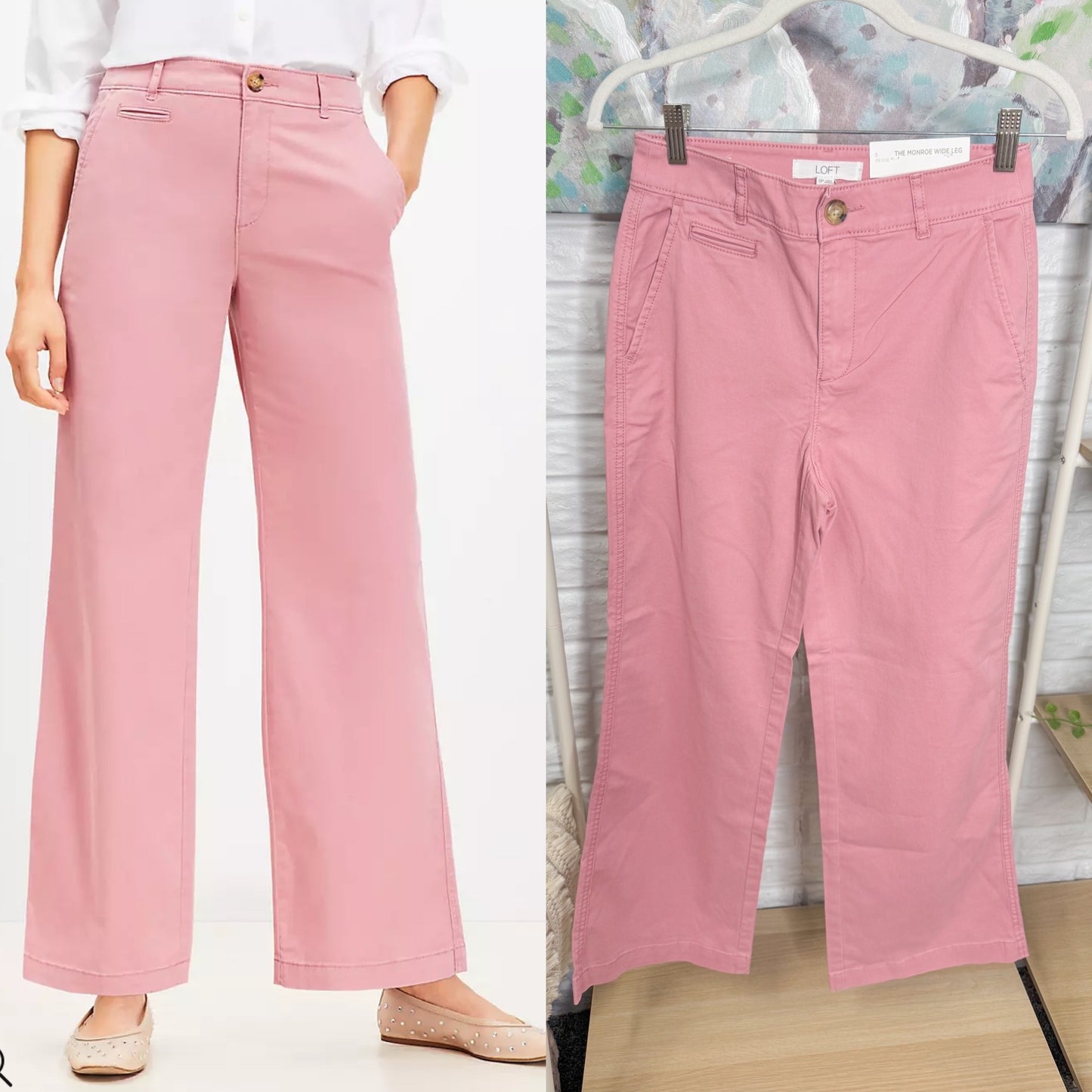 LOFT New The Monroe Wide Leg Pant in Pink Sea Shell (0 petite)