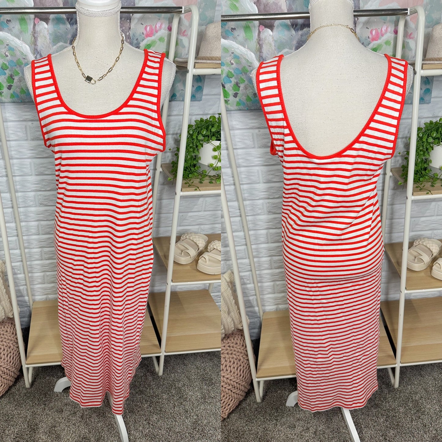 H&M New Striped Ribbed Tank Dress (M)