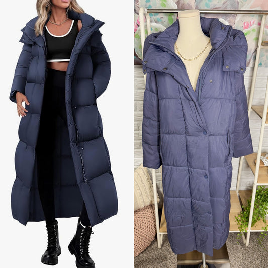 Prettygarden Navy Long Winter Puffer Coat (M)