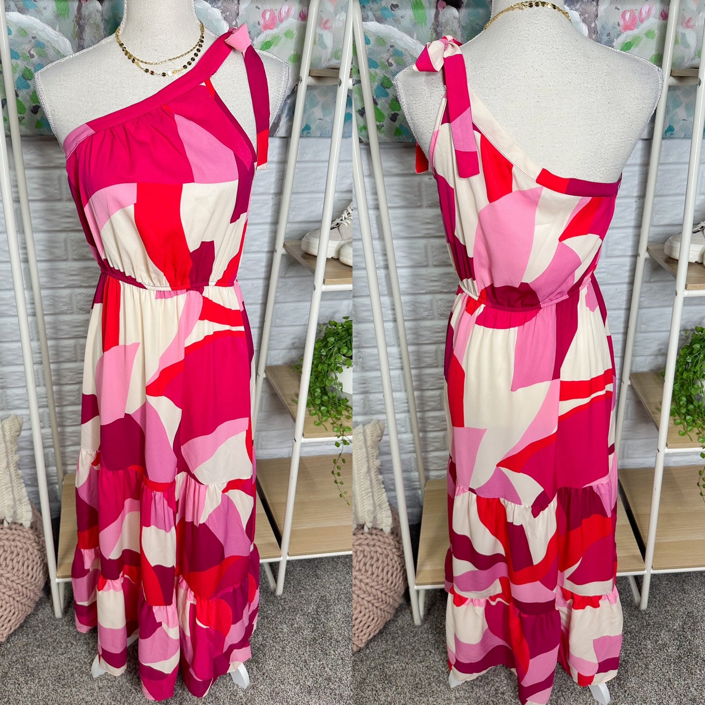 Prettygarden New Floral One Shoulder Maxi Dress (S)