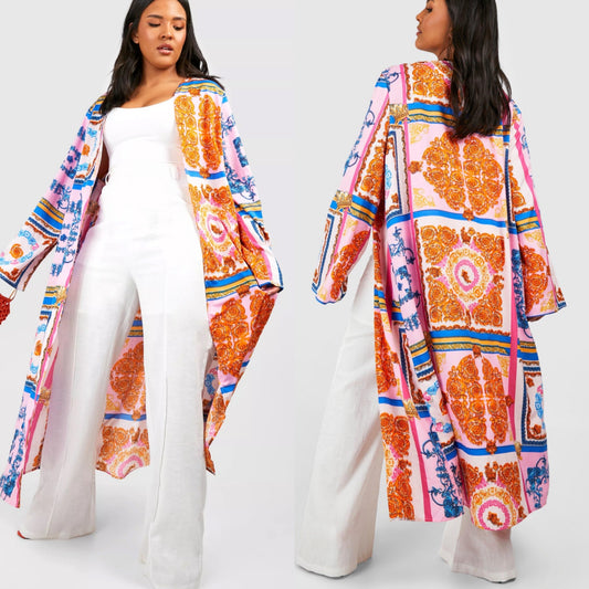 Boohoo New Plus Scarf Print Kimono Size 12