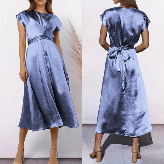 Prettygarden New Blue Satin Midi Dress Size Medium