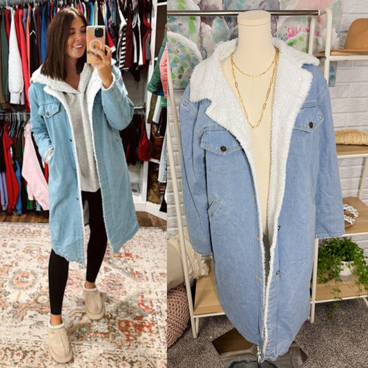 Chartou Sherpa Fleece Lined Denim Jacket (M)