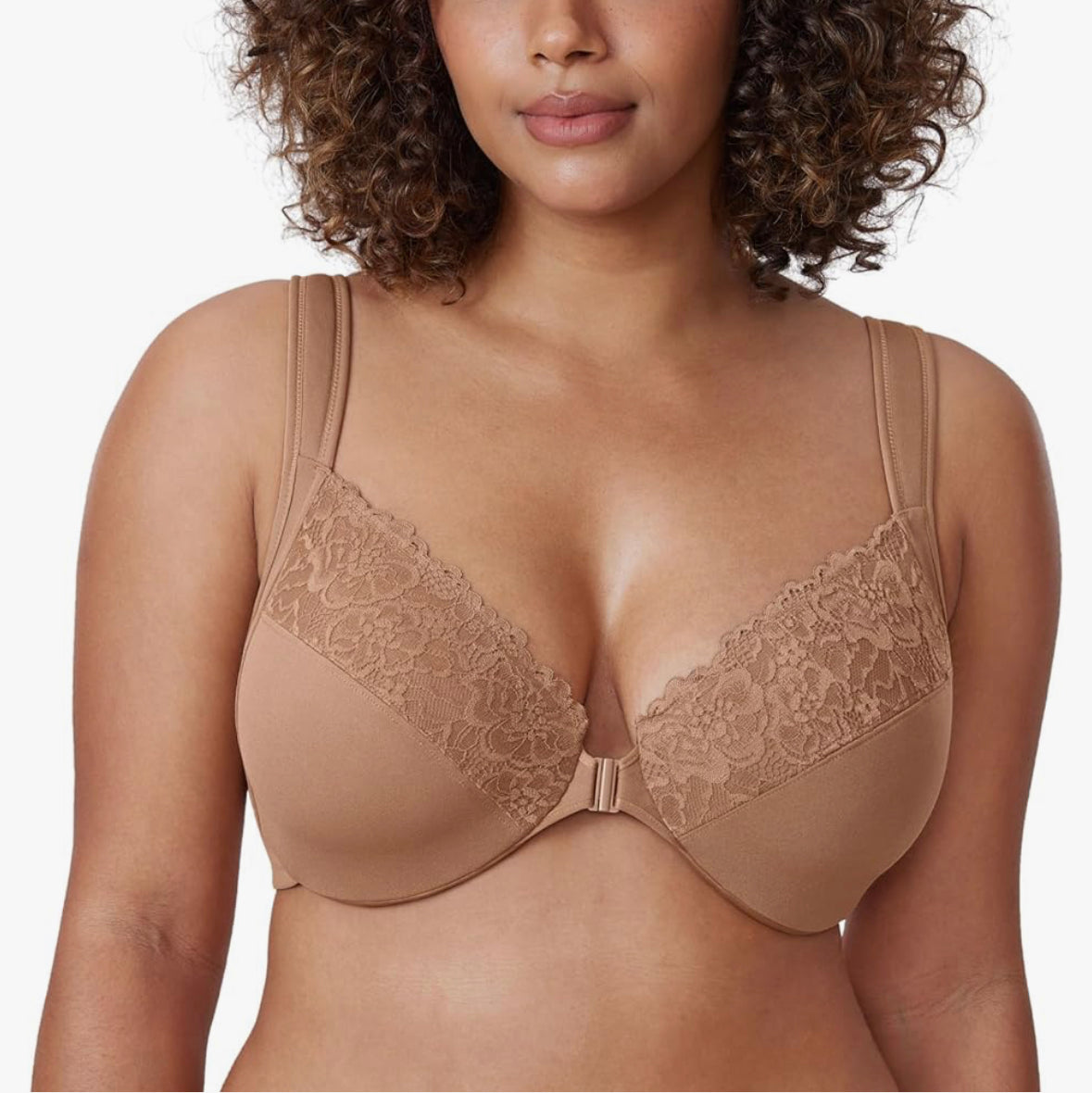 DELIMIRA New Gravel Beige Front Closure Lace Full Coverage Underwire Unlined Bra (34E)