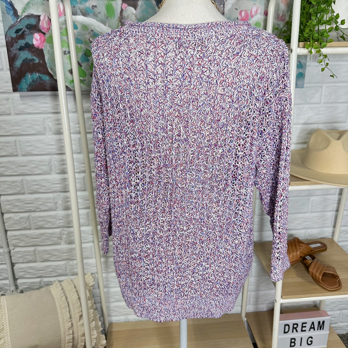 LOFT Open Stitch 3/4 Sleeve Sweater Size Small
