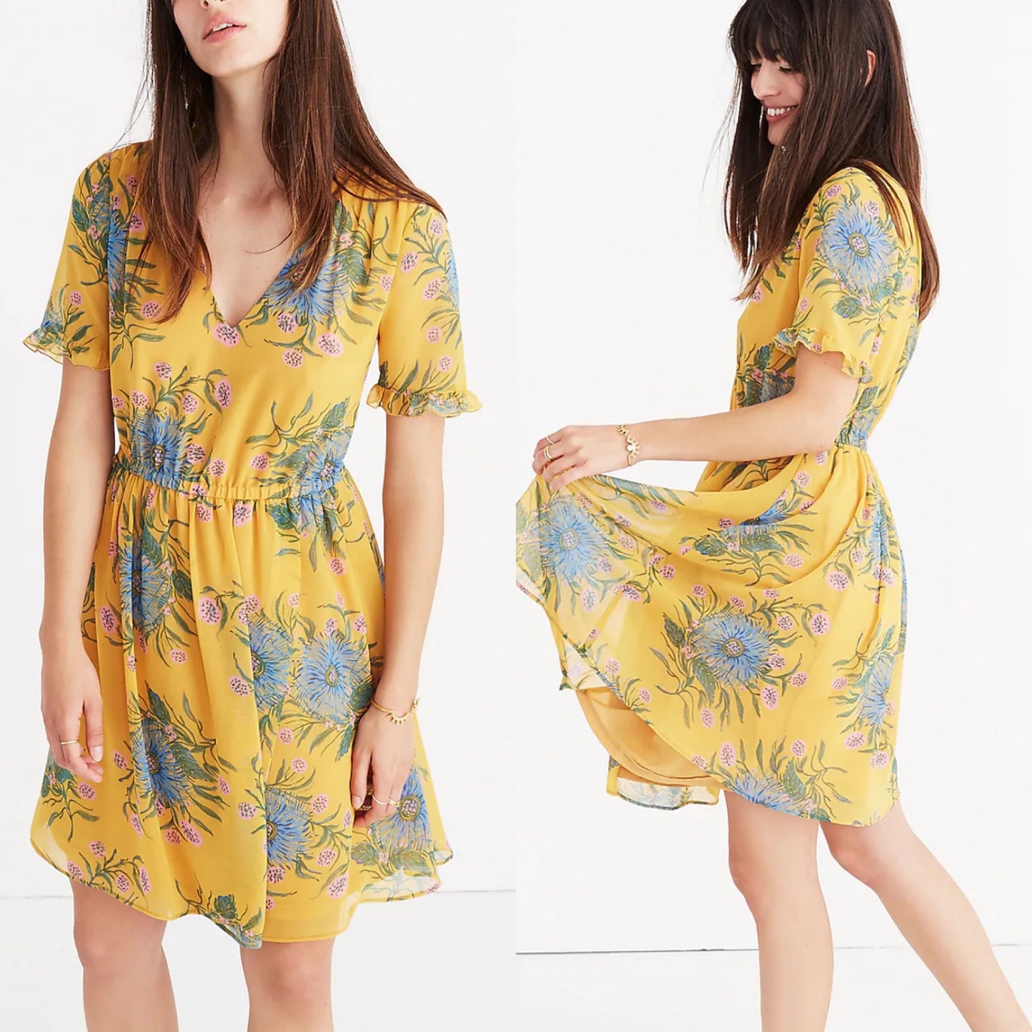 Madewell Sweetgrass Ruffle Sleeve Dress In Painted Blooms Size 00