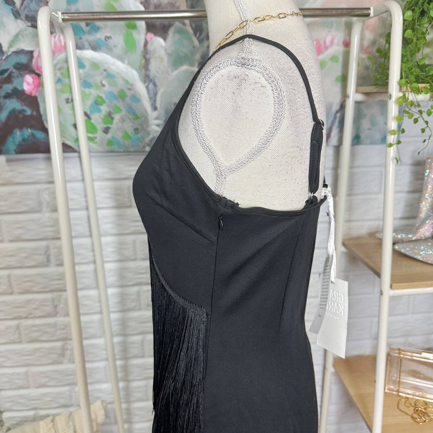 Grace Karin Black Fringe Bodycon Dress Size Medium