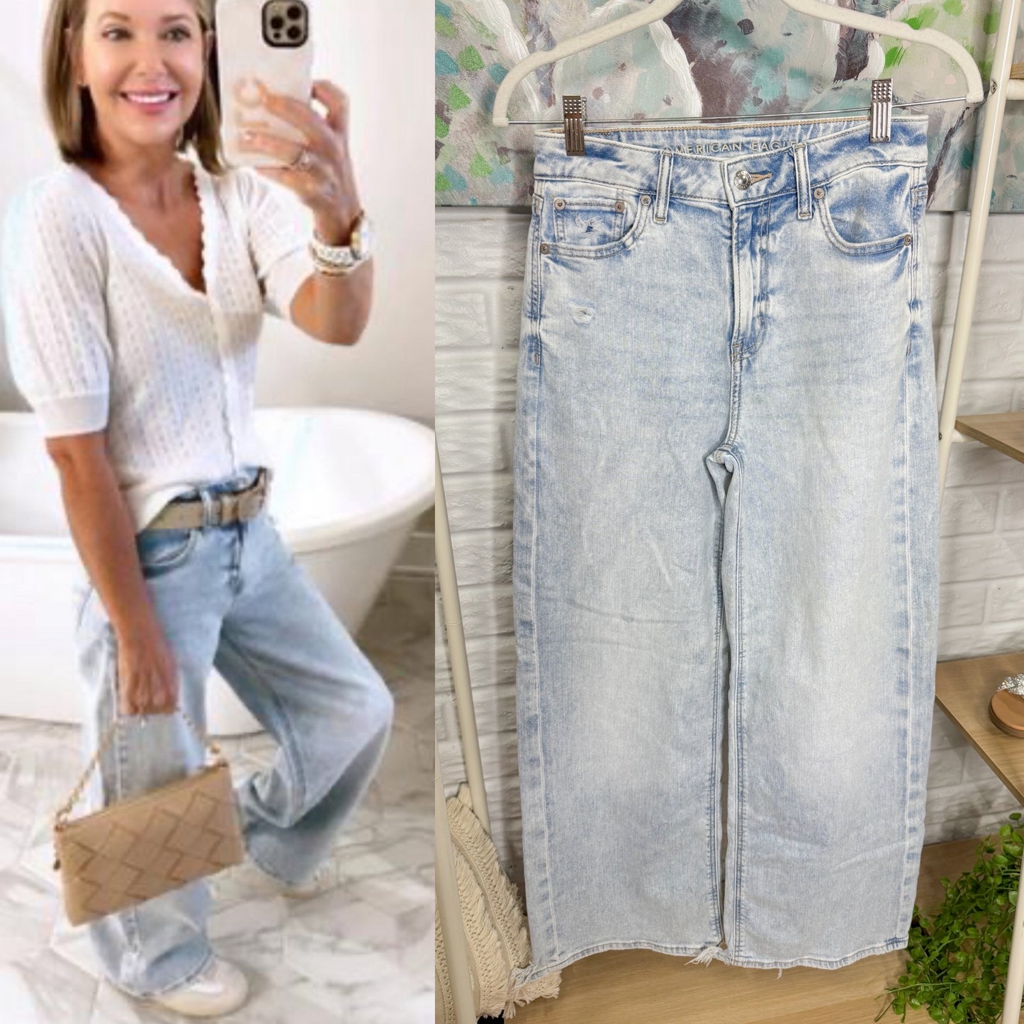 American Eagle Dreamy Drape Stretch Super High-Waisted Baggy Wide-Leg Jean (00)