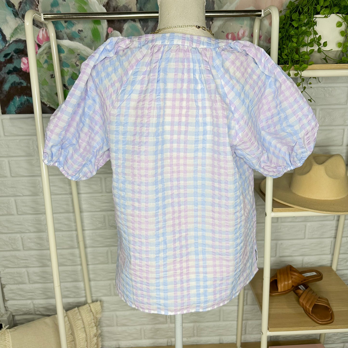 LOFT New Pastel Gingham Top Size Small